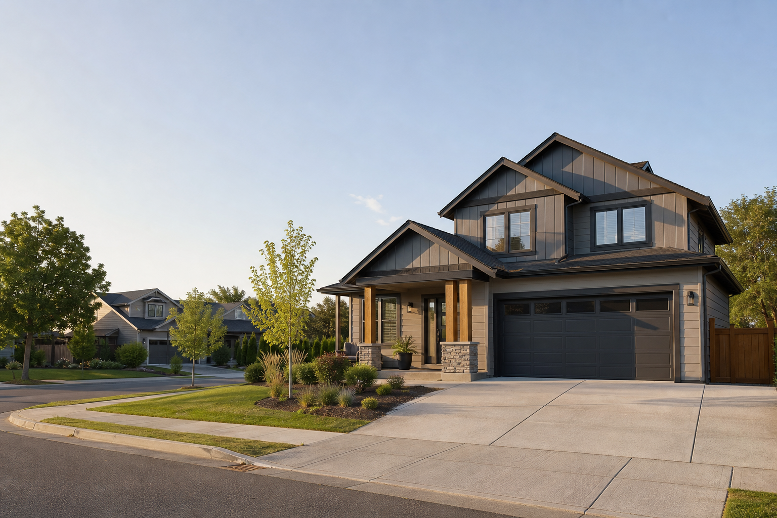 Modern house exterior in a residential neighborhood